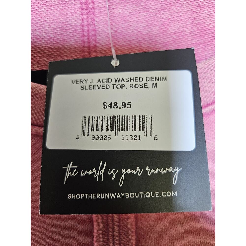 New in Size M Pink And Denim Colorblock Crew Neck Long Sleeve Sweatshirt Top - Picture 7 of 9